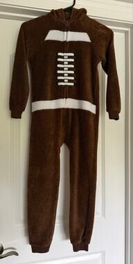 Cat & Jack Boys Football Fleece One Piece Pajamas Size 6/7 Brown Hooded